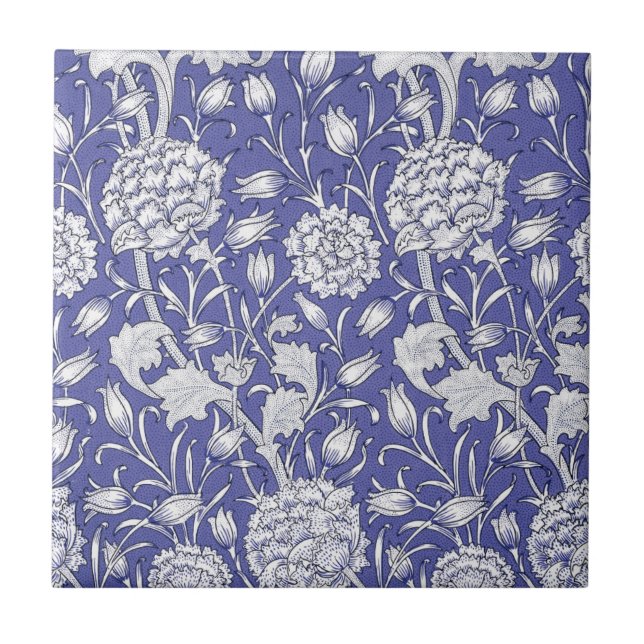 William * Morris Chrysanthemum Blume Lila Blue Fliese (Vorderseite)