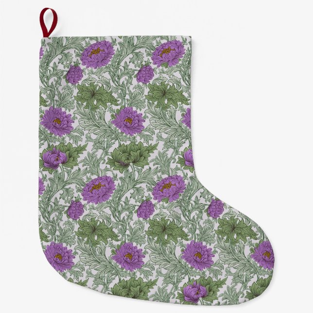 William Morris Chrysanthemum Floral Purple Green Großer Weihnachtsstrumpf (Vorderseite)