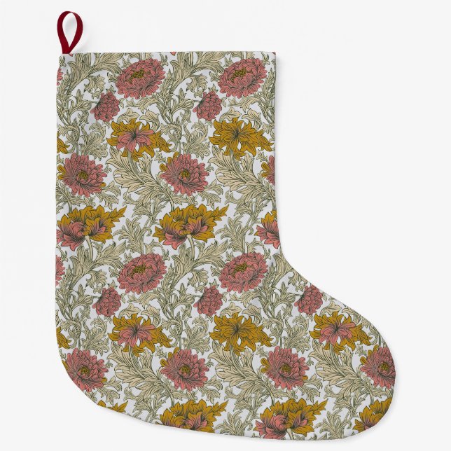 William Morris Chrysanthemum Floral Red Golden Großer Weihnachtsstrumpf (Vorderseite)