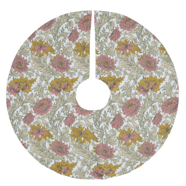 William Morris Chrysanthemum Floral Red Golden Polyester Weihnachtsbaumdecke (Vorderseite)