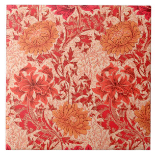 William Morris Chrysanthemum, Korallenorange Fliese