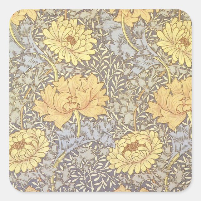 William Morris Chrysanthemum Mum Blume Quadratischer Aufkleber (Vorderseite)