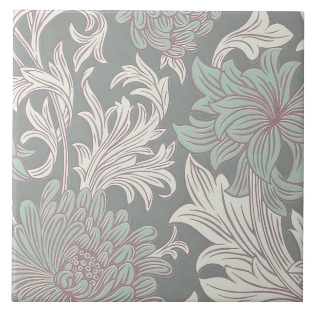 William Morris Chrysanthemum Pattern Keramik Tile Fliese (Vorderseite)