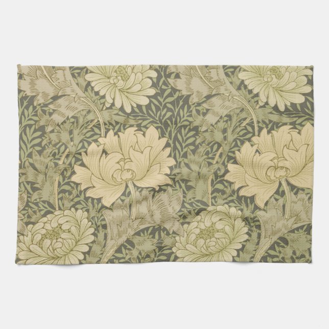 William Morris Chrysanthemum Sage Blume Geschirrtuch (Horizontal)