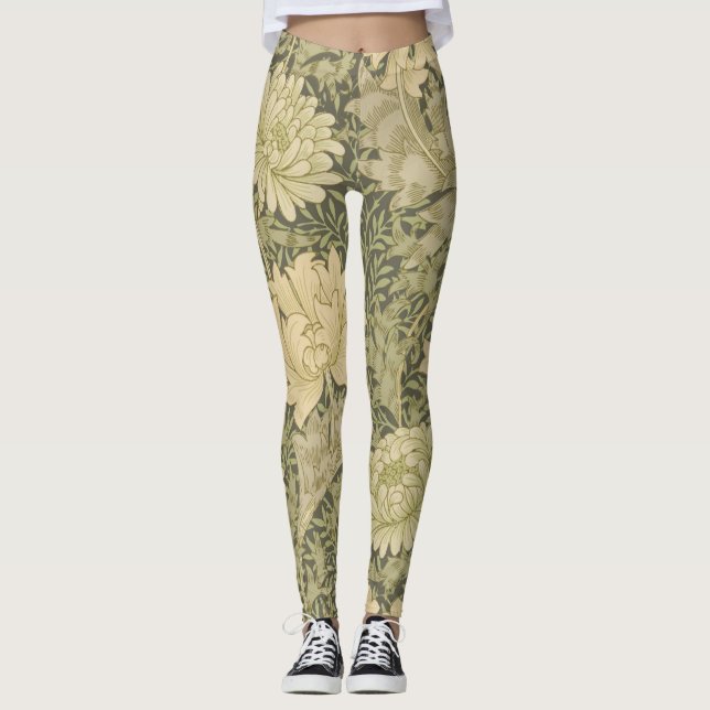 William Morris Chrysanthemum Sage Blume Leggings (Vorderseite)
