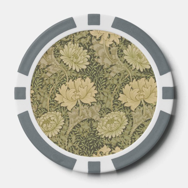 William Morris Chrysanthemum Sage Blume Pokerchips (Vorderseite)