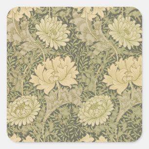 William Morris Chrysanthemum Sage Blume Quadratischer Aufkleber
