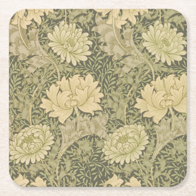 William Morris Chrysanthemum Sage Blume Rechteckiger Pappuntersetzer (Vorderseite)