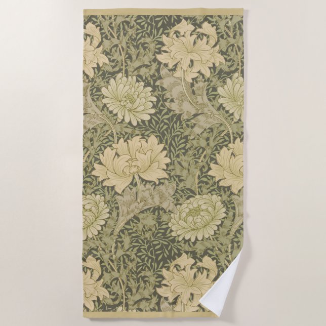 William Morris Chrysanthemum Sage Blume Strandtuch (Vorderseite)
