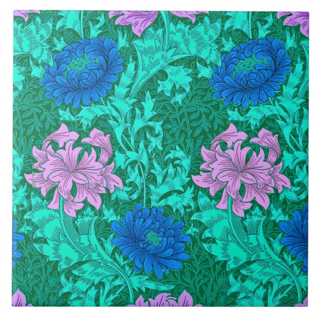 William Morris Chrysanthemums, Aqua und Violet Fliese (Vorderseite)