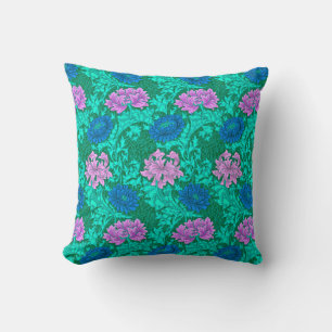 William Morris Chrysanthemums, Aqua und Violet Kissen