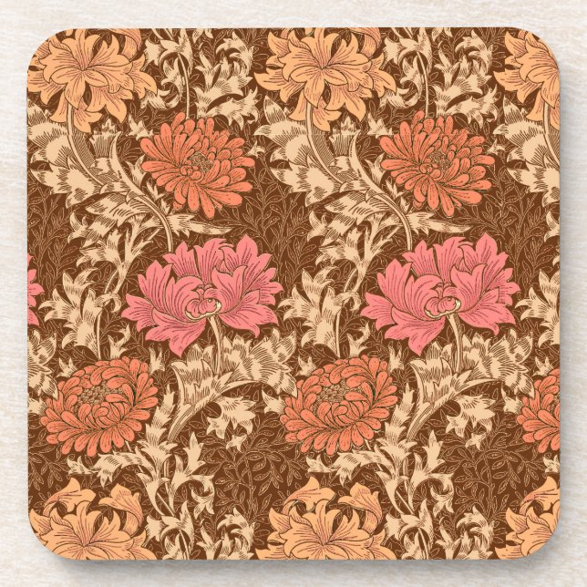William Morris Chrysanthemums, Brown und Rust Getränkeuntersetzer (Vorderseite)