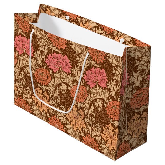 William Morris Chrysanthemums, Brown und Rust Große Geschenktüte (Vorderseite Schrägansicht)