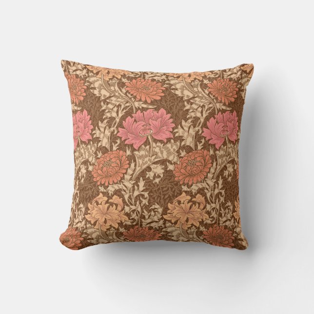 William Morris Chrysanthemums, Brown und Rust Kissen Für Draußen (Vorderseite)