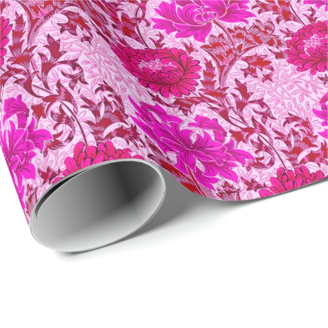 William Morris Chrysanthemums, Burgund und Pink Geschenkpapier (Rolleneckpunkt)