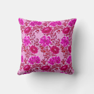 William Morris Chrysanthemums, Burgund und Pink Kissen