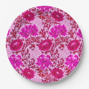 William Morris Chrysanthemums Burgundy und Pink Pappteller