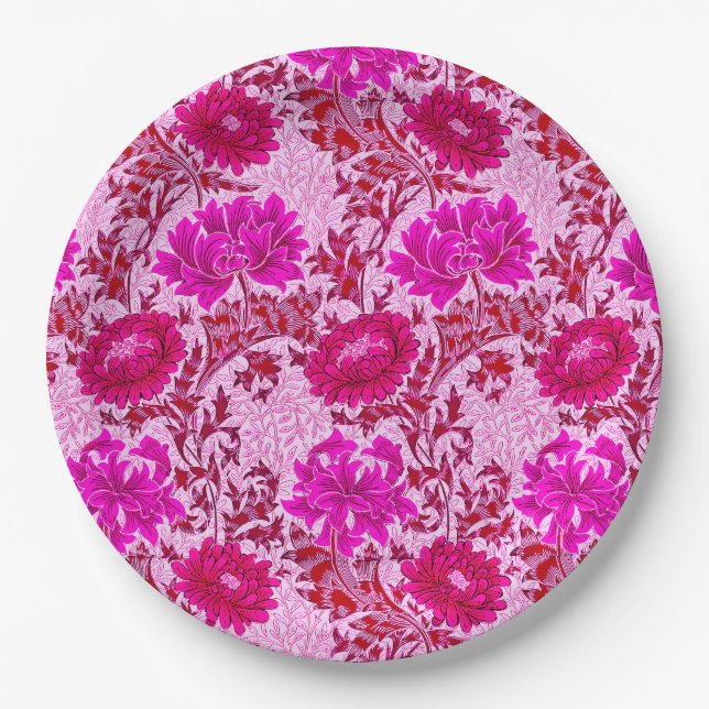 William Morris Chrysanthemums Burgundy und Pink Pappteller (Vorderseite)