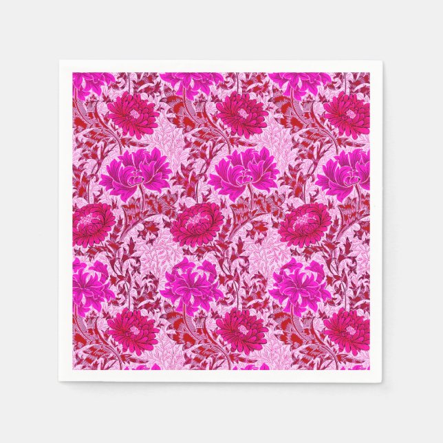 William Morris Chrysanthemums Burgundy und Pink Serviette (Vorderseite)