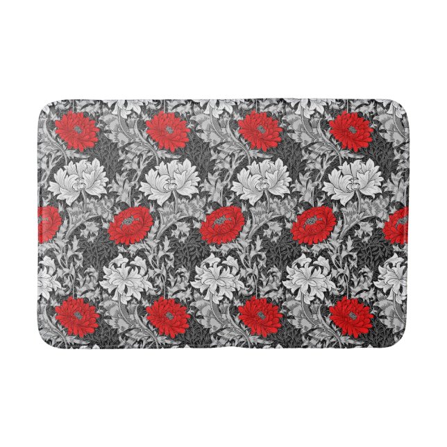 William Morris Chrysanthemums, grau und rot Badematte (Vorderseite)