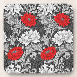 William Morris Chrysanthemums, grau und rot Getränkeuntersetzer