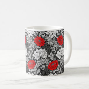 William Morris Chrysanthemums, grau und rot Kaffeetasse