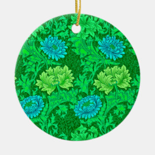 William Morris Chrysanthemums, Lime Green & Aqua C Keramik Ornament