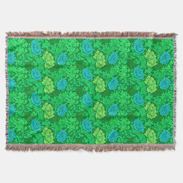 William Morris Chrysanthemums, Lime Green & Aqua Decke (Vorderseite)