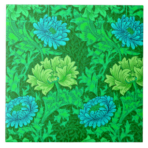 William Morris Chrysanthemums, Lime Green & Aqua Fliese