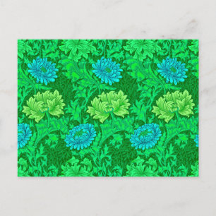 William Morris Chrysanthemums, Lime Green & Aqua Postkarte