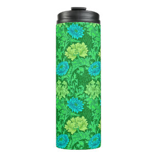 William Morris Chrysanthemums, Lime Green & Aqua Thermosbecher