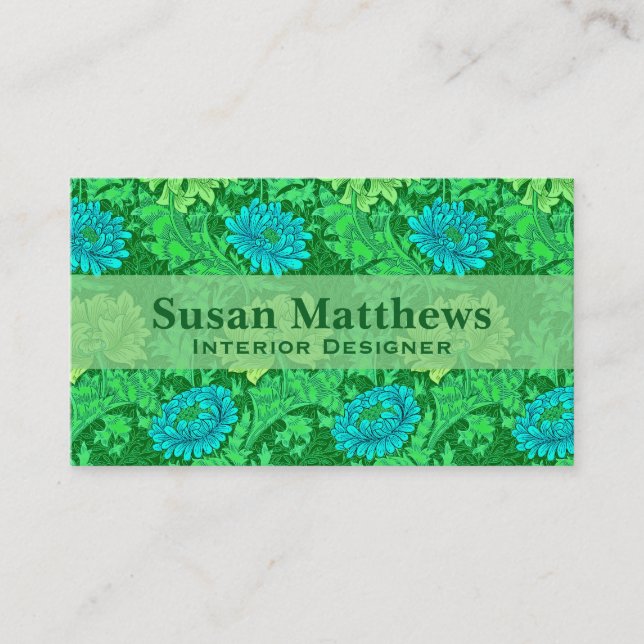 William Morris Chrysanthemums, Lime Green & Aqua Visitenkarte (Vorderseite)