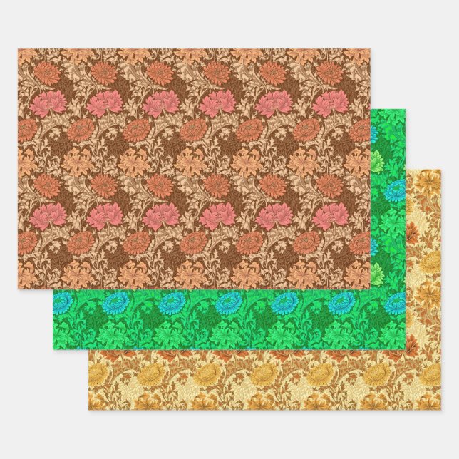 William Morris Chrysanthemums, Rust, Green & Gold  Geschenkpapier Set (Set)