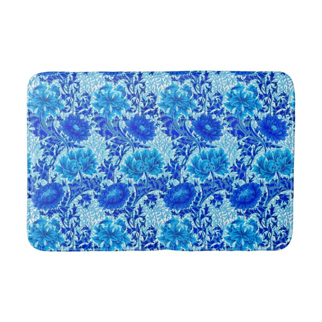 William Morris Chrysanthemums Shades of Denim Blue Badematte (Vorderseite)