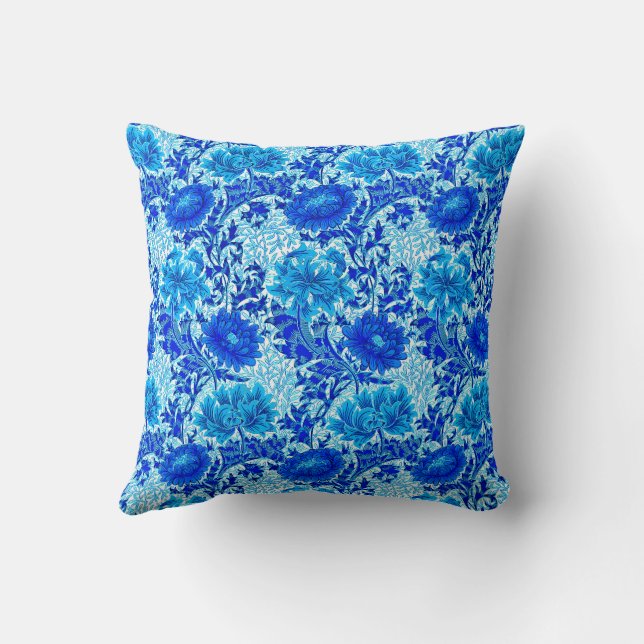 William Morris Chrysanthemums Shades of Denim Blue Kissen (Rückseite)