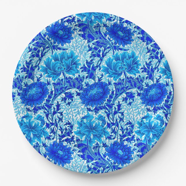 William Morris Chrysanthemums Shades of Denim Blue Pappteller (Vorderseite)