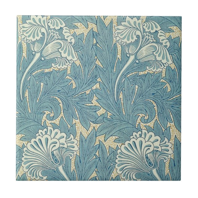 William Morris Classic Tulip Blue Floral Fliese (Vorderseite)