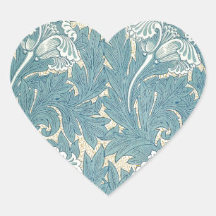 William Morris Classic Tulip Blue Floral Herz-Aufkleber