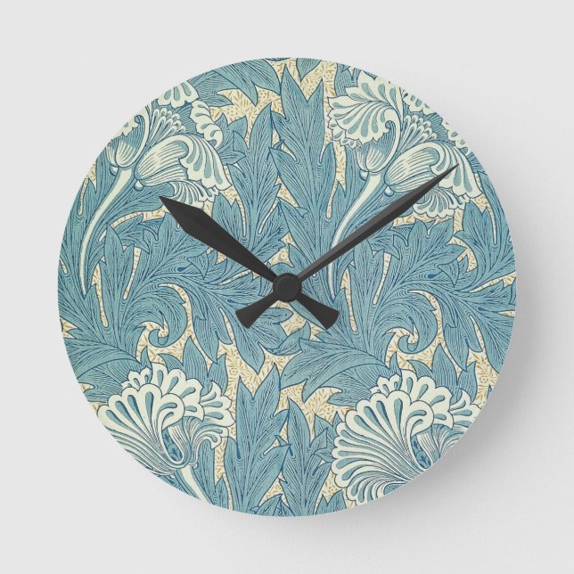William Morris Classic Tulip Blue Floral Runde Wanduhr (Vorderseite)