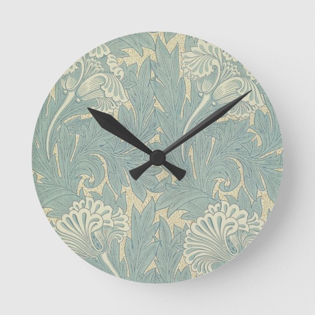William Morris Classic Tulip Blue Floral Runde Wanduhr (Vorderseite)