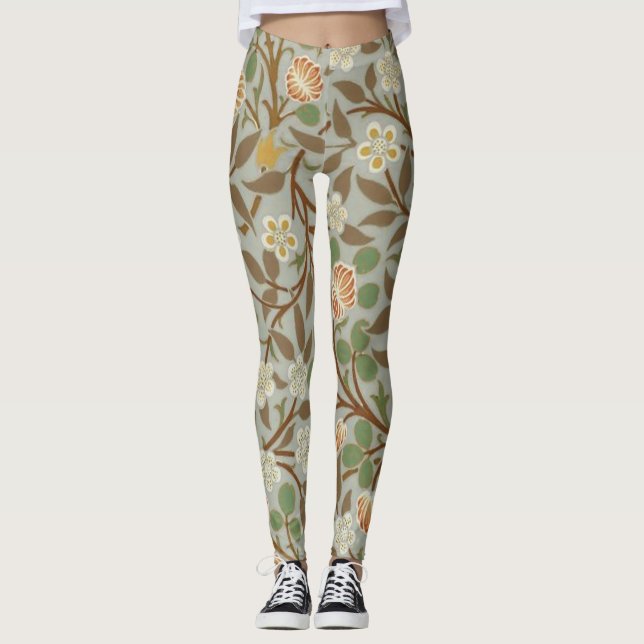William Morris Clover Botanische Blume Leggings (Vorderseite)