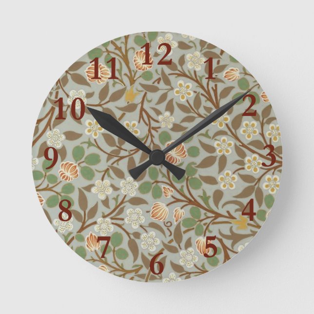 William Morris Clover Flower Art Pattern Runde Wanduhr (Vorderseite)