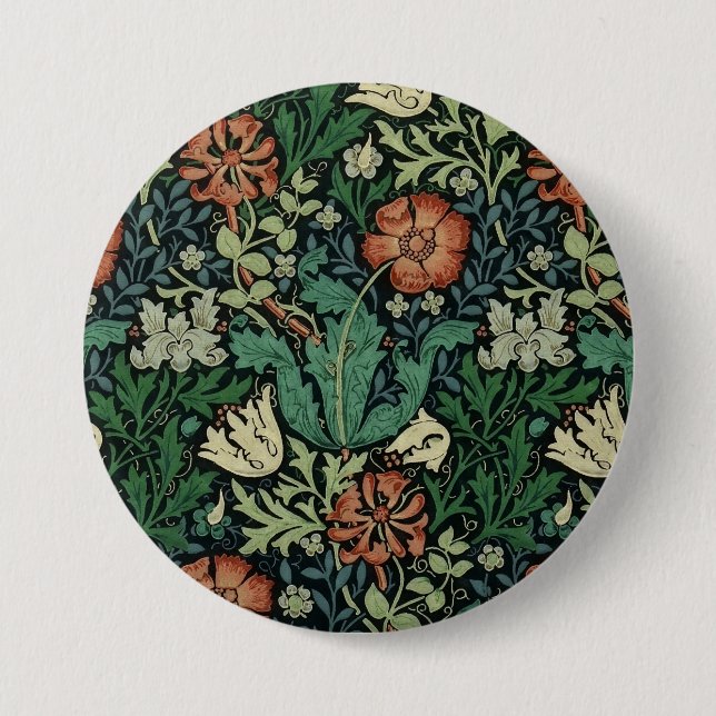 William Morris Compton Floral Art Nouveau Pattern Button (Vorderseite)