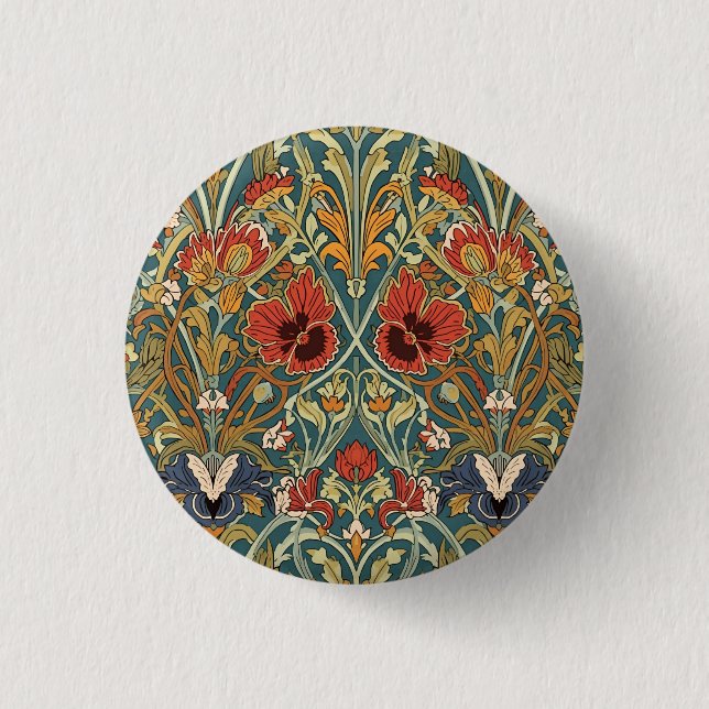 William Morris Compton Floral Art Nouveau Pattern Button (Vorderseite)