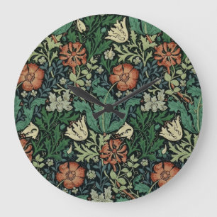 William Morris Compton Floral Art Nouveau Pattern Große Wanduhr