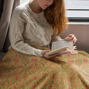 William Morris Cozy Classic Grün Gold Rot Fleecedecke
