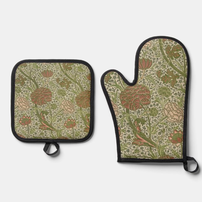 William Morris Cray Sage Blume Floral Botanical Ofenhandschuh & Topflappen-Set (Vorderseite)