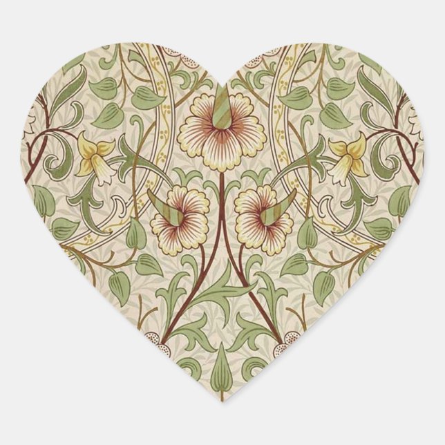 William Morris Daffodil Classic Blume Wallpaper Herz-Aufkleber (Vorderseite)