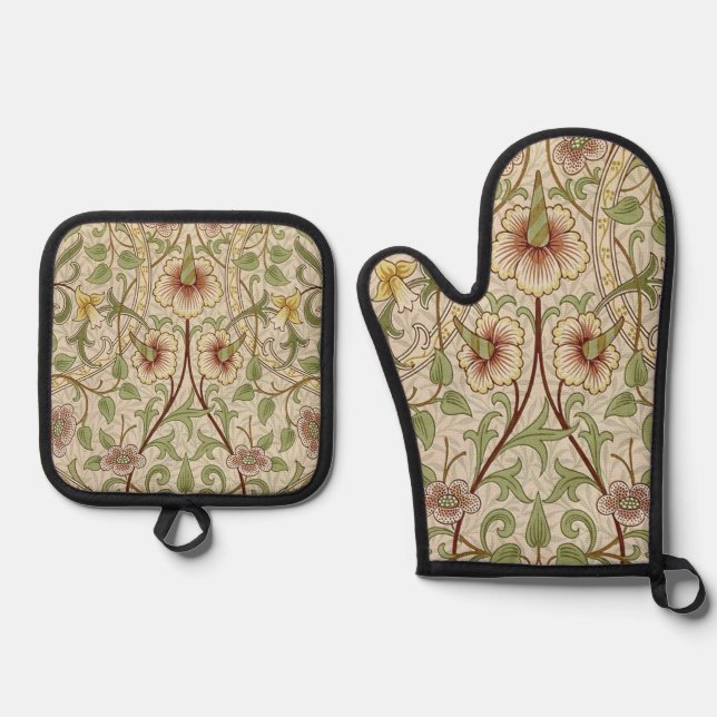 William Morris Daffodil Classic Blume Wallpaper Ofenhandschuh & Topflappen-Set (Vorderseite)