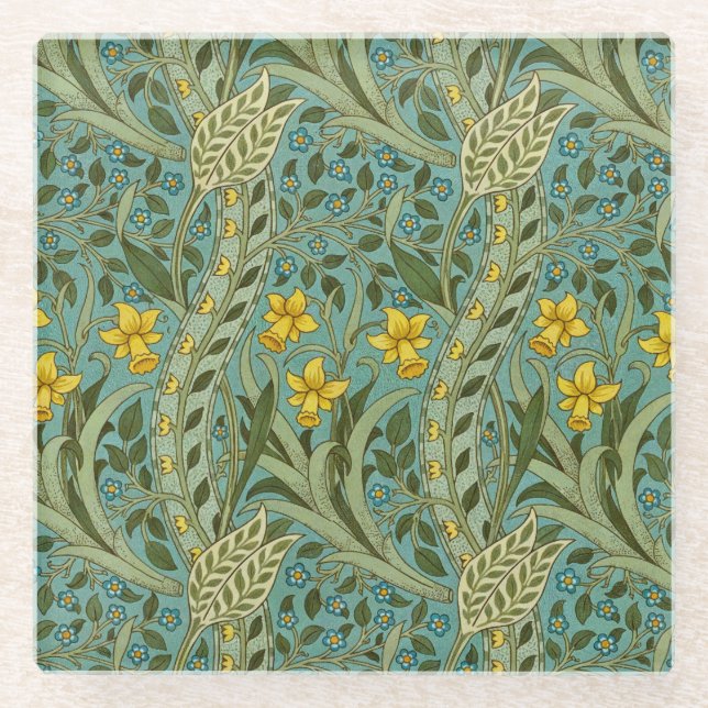 William Morris Daffodil Floral Pattern Classic Glasuntersetzer (Vorderseite)